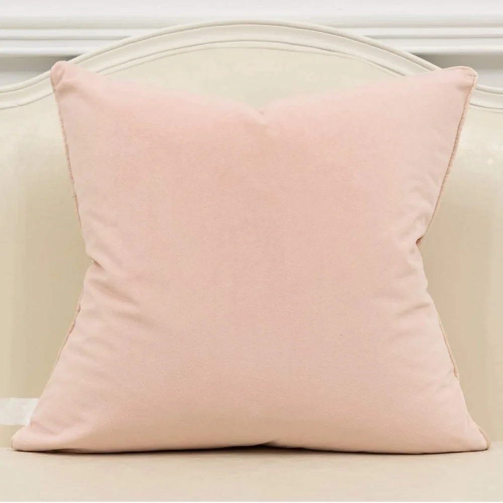 Luxury Home | Chic Pink & Ivory Color Blocked Soft Velvet Throw Pillow Cover